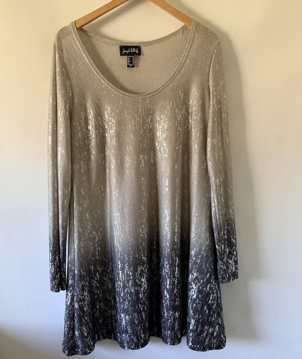 Joseph Ribkoff Women’s Size 16 Metallic Silver Black Ombre Tunic Top Shimmer
